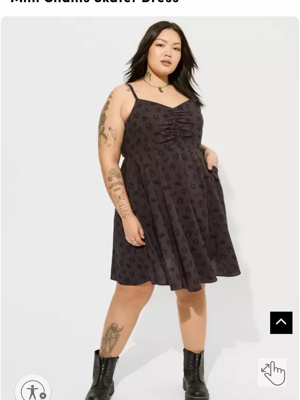 torrid Black Printed Mini Skater Dress with Ruched Bodice